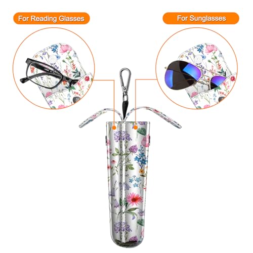 FINTIE Double Glasses Case with Carabiner Hook, Portable Vegan Leather Eyeglass Case Anti-scratch Sunglasses Pouch - color: Flower Fantasy