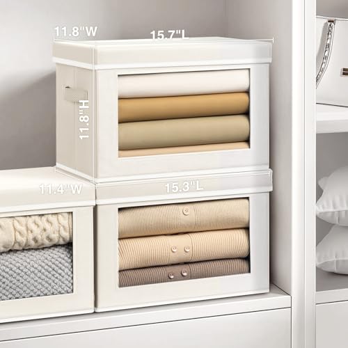 Homsorout Storage Bins with Lids, 3 Pack Large Storage Cubes with Window, Closet Bins with Lids & Handles, Fabric Box for Organizing Clothes, Towels, Books, Beige - color: Beige, size: XL(3-Pack)
