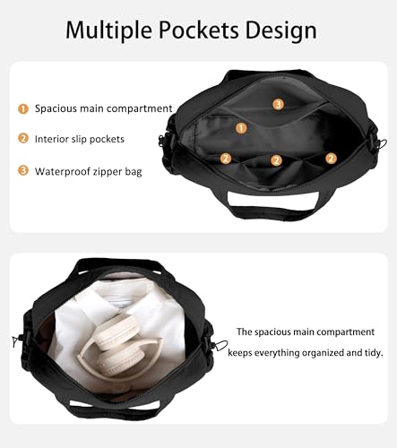 Lightweight Travel Duffle Bag for Women, Quilted Puffy Weekender with Wet Pocket for Gym, Overnight, Personal Item Carry On, Black - color: Black