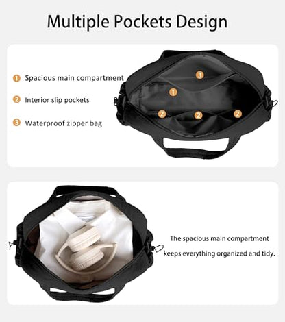 Lightweight Travel Duffle Bag for Women, Quilted Puffy Weekender with Wet Pocket for Gym, Overnight, Personal Item Carry On, Black - color: Black