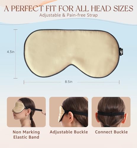 HiRui Silk Sleep Mask, 100% Natural Mulberry Silk of Double-Sided & Inner-Filling, Ultra-Smooth Soft, Adjustable Strap, Blocks Light for Night Sleeping, Travel, Office Naps (Champagne) - color: Champagne