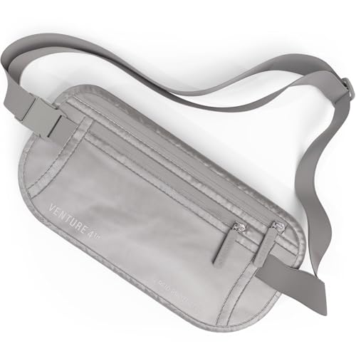 VENTURE 4TH Money Belt for Travel – Slim Hidden Under-Clothes RFID Blocking Anti-Theft Passport Holder & Travel Wallet Pouch for Men & Women to Protect Cash, Cards & Documents (Sleek Silver) - color: Sleek Silver