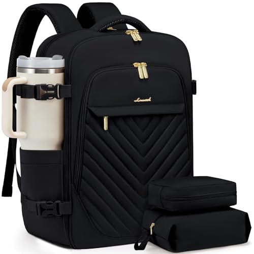LOVEVOOK 40L Travel Backpack for Women & Men, Carry on Backpack for Airplanes, TSA Personal Item Travel Bag fits 17" Laptop, Waterproof Travel Essentials Flight Approved with 2 Packing Cubes, Black - color: Black, size: 17.3 Inch-3Pcs