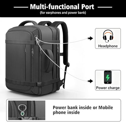 Roomy Carry On Backpack, Expandable Large Capacity Travel Backpack 1-7 Days with LifetimeWarranty,Fits18.4" Laptop,Water Resistant Anti Theft Carry on Laptop Backpack for Men Women,Flight Travel,Black - color: Black, size: 18.4inch (22"x14"x9")