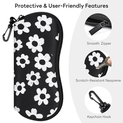Sunglasses Case with Belt Clip, Ultra Light Neoprene Zipper Soft Padded Glasses Case for Women Men - color: Flowers