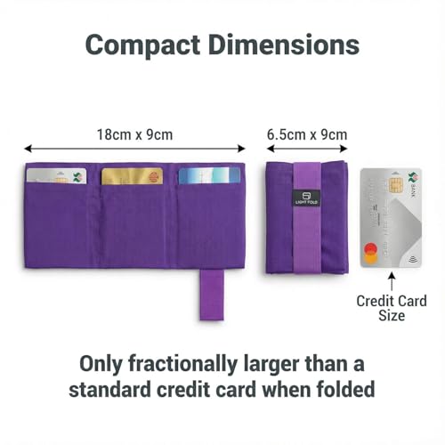 LIGHT FOLD Ultra Slim Tri-Fold Wallet with RFID Blocking, Lightweight Minimalist Men’s Wallet with Elastic Band, Waterproof Durable Nylon Fabric, Slim Front Pocket Card Holder Fits 12 Cards & Cash - color: 02 Purple