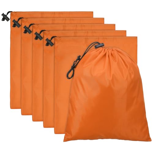 PATIKIL Travel Storage Bags with Toggle 6 x 8 Inch, 6 Pack Waterproof 210D Polyester Drawstring Bag Stuff Sack Cinch Bag for Gym Traveling Hiking Yoga Shoes Organizer, Orange - color: Orange, size: 6 x 8 Inch