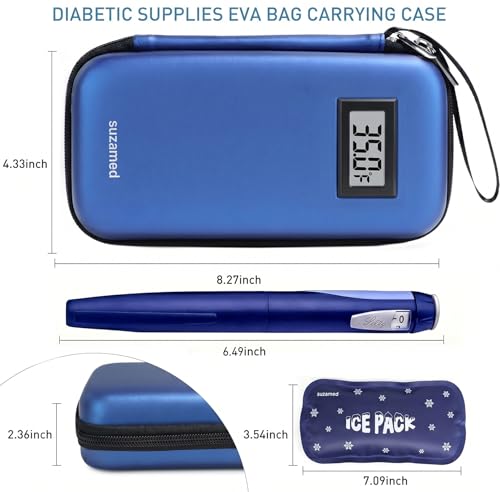 suzamed Insulin Cooler Travel Case,EVA Insulation Travel Medicine Kit with Temperature Display for Diabetes Care,Insulin Pen and Other Diabetic Suppliess (Blue-Temp) - color: Blue-temp