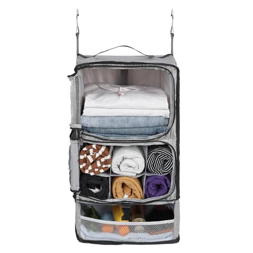Surblue Hanging Shelves Travel Compression Packing Cube for Carry-on Luggage Suitcase Collapsible Transformable Garment Closet Organizers Large Capacity, Lightgrey, XL - color: Lightgrey, size: XL_13*10.2*23.2in