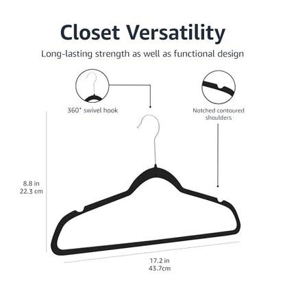 Amazon Basics Slim Velvet Non-Slip Space Saving Suit Clothes Hangers, Closet Organizer, Black/Silver, 100-Pack - color: Black, size: Pack of 100