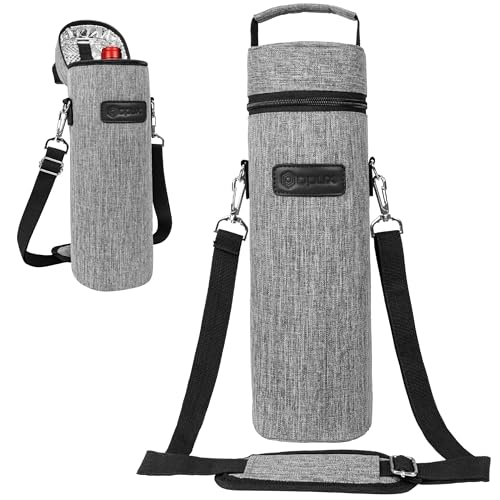 opux Wine Bag Single Bottle Carrier Tote, Insulated Wine Cooler Bag for Travel Picnic Beach with Shoulder Strap, Thermal One Bottle Holder Carrying Case Wine Gift for Women Men, Heather Light Gray - color: Heather Gray