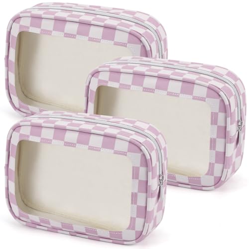 YOPCDJ 3PCS Clear Toiletry Bag,TSA Approved Travel Makeup Pouch with Zipper for Cosmetics and Toiletries, Diaper Bag Organizer Pouch Set,Women's Purse Organizer and Clear Car Bag - color: Purple, size: 3pcs