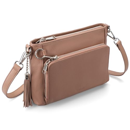 befen Anti Theft Genuine Leather Crossbody Bags for Women Handbags and Shoulder Basg with Built in Wallet RFID Leather Purse - color: Mocha