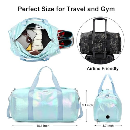 Gym Bag Sports Duffle Bag with Wet Pocket Weekender Overnight Bag with Waterproof Shoe Compartment for Girls Kids Women Travel Dance Yoga Workout Bag (Green) - color: Green