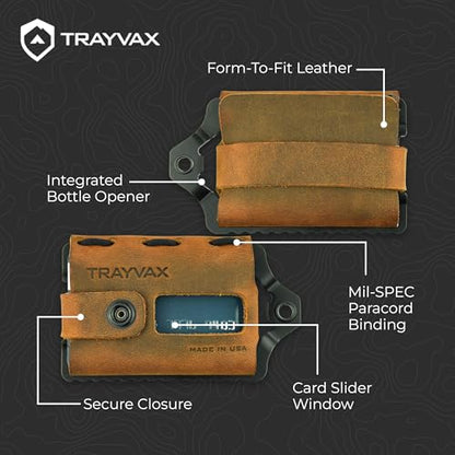 Trayvax Element Wallet, RFID Front Pocket Credit Card Holder with Money Clip, Minimalist Slim Leather Metal Wallet for Men and Women - color: Black | Tobacco Brown