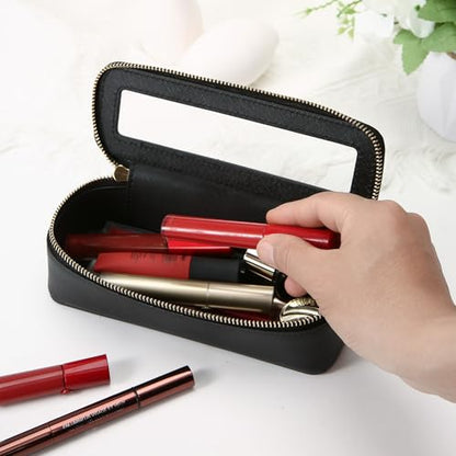 Aveniee Clear Makeup Brush Bag,Slim Cosmetic Brush Holder,Small Toiletry Bag Mini Travel Case for Women,Thin Make up Bags with Dual Zipper,Cute Travel Essentials Organizer,Black - color: Black, style: Slim Elegance