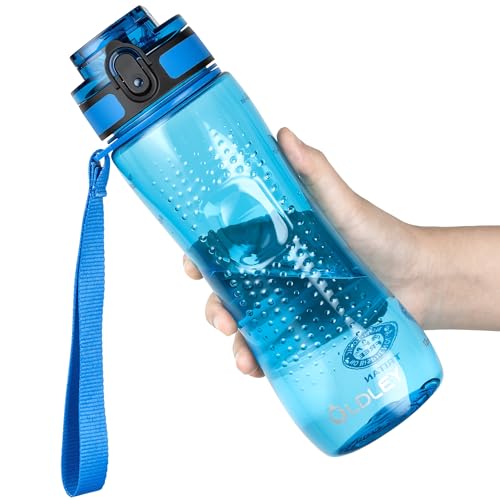 OLDLEY 25 oz Water Bottle, Motivational Water Bottle with Time Marker, Sports Water Bottle With Strap, Leakproof & BPA Free Large Water Bottles for School, Gym, Travel, Outdoor, Transparent-Blue - color: B-Transparent-Blue, size: 25 Ounces