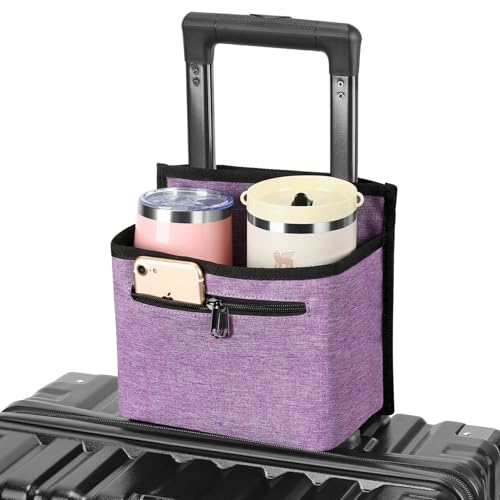 ZHCHG Luggage Travel Cup Holder Attachment for Suitcase Drink Carrier Caddy, Coffee Mug and Tumblers, Traveler Carry on Hands Free Accessory- Gifts for Flight Attendants Travelers Accessories (Purple) - color: Purple