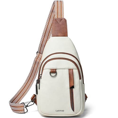LATMAP 7L Sling Bag for Women Men Leather Small Sling Backpack Daypack Anti Theft Fanny Pack Crossbody Purse Travel - color: Regular Size-beige