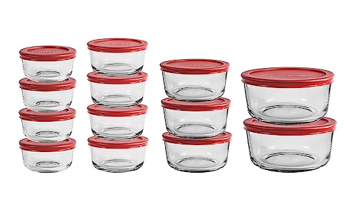 Anchor Hocking 26 Piece Glass Storage Containers with Lids (13 Glass Food Storage Containers & 13 Red SnugFit Lids) - color: Red, size: 26 Piece Set