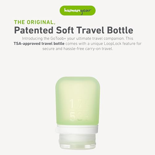 humangear GoToob+ (Small) | Refillable Silicone Travel Bottle | Locking Lid | Food-Safe Material | Green, Small (1.7 fl.oz; 53ml) - color: Green, size: 1.7 Ounces