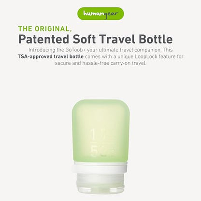 humangear GoToob+ (Small) | Refillable Silicone Travel Bottle | Locking Lid | Food-Safe Material | Green, Small (1.7 fl.oz; 53ml) - color: Green, size: 1.7 Ounces