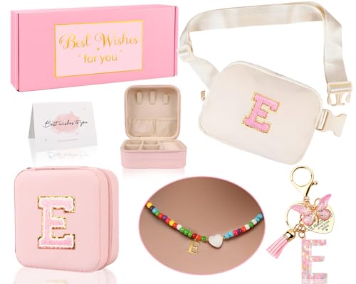 Funny Pack for Grandkids Teen Girls Gift, Birthday Gifts for 4 5 6 7 8 9 10 11 12 13 Year Old Girls, Initial Fanny Pack, Teen Girl Gift Trendy Stuff Crossbody Bag Set for Teens, Back To School, E - style: E