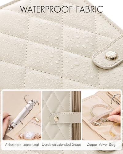 VLANDO Travel Jewelry Organizer Case,Valentines Gift,Jewelry Storage Book Ring Binder with Clear Zipper Velvet Jewelry Pouches Bags for Rings,Necklace,Earrings-Cream White - color: 01.Cream White