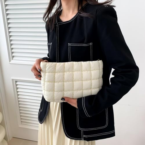 Puffy Quilted Makeup Bag for Women, Cosmetic Bag, Travel Toiletry Organizer Pouch Clutch (white) - color: white