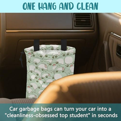 Car Garbage Bag Cute Frog Kiddie Hanging Canvas Car Trash Bag Waterproof Drawstring Car Back Seat Organizer for Car Back Front Seat Console with Adjustable Buckle - color: Cute Frog Kiddie