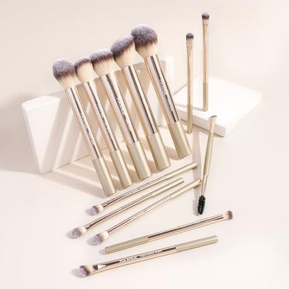 MAANGE 13 PCS Makeup Brushes Professional Make Up Brushes Premium Synthetic Powder Concealers Brushes Travel Makeup Brush Set with Case (Champagne) - color: Champagne