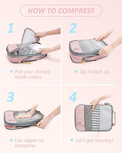 BAGSMART 6 Set /4 Set/2 Set Compression Packing Cubes for Travel, Lightweight Luggage Organizer Bags, Durable Space Saver Bags Travel Essentials - color: Mix-Blush Sky, size: Set of 6