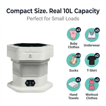 Portable Folding Washing Machine, 12L Mini Washer for Baby Clothes, Underwear, Delicates - Foldable, Quiet, Space-Saving Laundry Machine for Travel, Dorms, Apartments, Camping, Small Loads