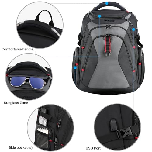 KROSER Travel Laptop Backpack 17.3 Inch XL Computer Backpack with Hard Shell Saferoom RFID Pockets Water-Repellent Business College Daypack Stylish Bag for Men/Women-Black Grey - color: Black/Grey-17.3, size: 17.3 inch