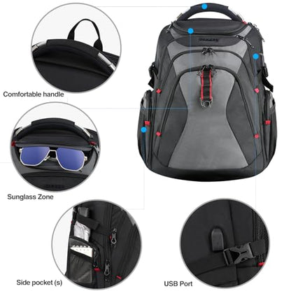 KROSER Travel Laptop Backpack 17.3 Inch XL Computer Backpack with Hard Shell Saferoom RFID Pockets Water-Repellent Business College Daypack Stylish Bag for Men/Women-Black Grey - color: Black/Grey-17.3, size: 17.3 inch