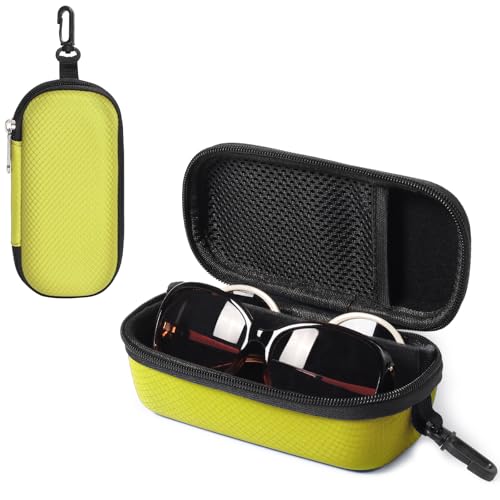 Bukere Double Eyeglasses Case with Adjustable Slots, EVA Hard-shell Travel Dual Glasses Sunglasses Organizer for Men Women - color: Yellow