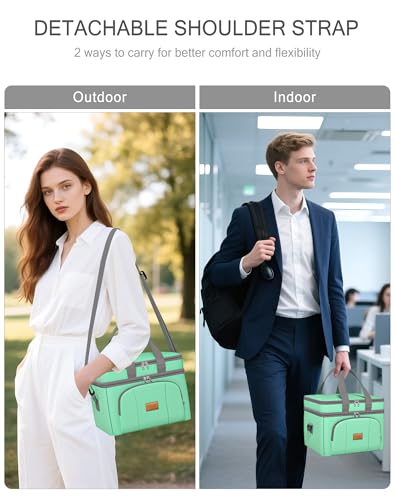 Rnivvi Lunch Box for Women, Double Decker Insulated Cooler Bag Lunch Bag Reusable Leakproof Tote Lunch Container with Strap for Work Family Picnic Hiking Camping, 18 Cans 12L, Large Adults, Green - color: Green