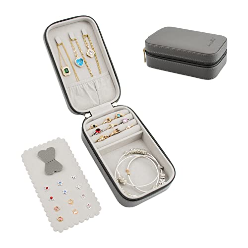 BONNY DODO Small Travel Jewelry Organizers Box for women with PU Leather Portable Mini Jewelry Case with compartments for Necklace Rings Earrings,Luxury Giftable boxes. (Gray, M) - color: Gray, size: M