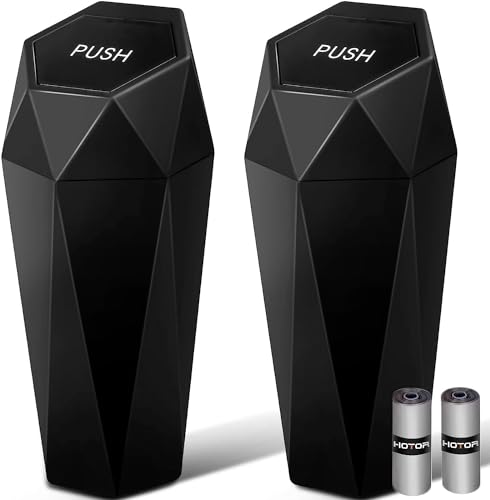 HOTOR Car Trash Can with Lid - 2 Pack, Car Accessories for Interior, Leakproof Vehicle Garbage Can with 30 Attached Trash Bags, Multipurpose Organizers and Storage for Home, Office, Black - color: Black