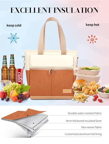 JOYHILL Lunch Bag for Women, Lunch Tote Leakproof Insulated Lunch Box with Shoulder Strap, Adult Reusable Lunch Cooler Tote Bags for Work Picnic Camping Beach (ORANGE) - color: GA-ORANGE