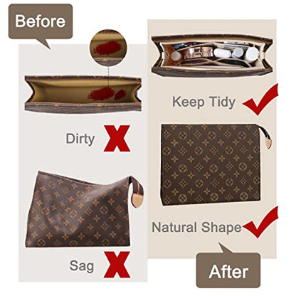 Felt Hangbag Tote Organizer Insert Fits Toiletry Pouch 26x19 Messenger Bag Insert with Gold Buckle&Keychain (Beige) - color: Beige, size: Small-19