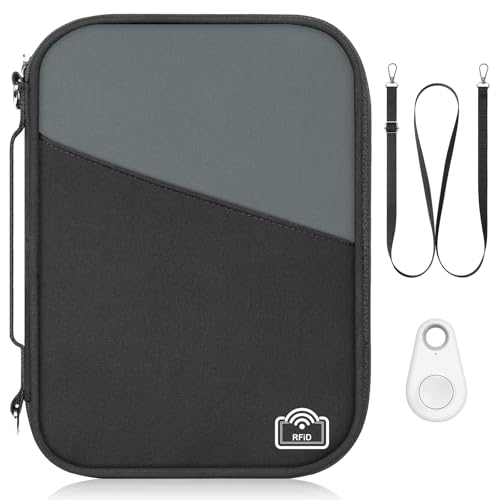 Family Passport Holder for Travel with RFID Blocking, Traveling Essentials Organizer Pouch Bag, Light Passport Wallet for Travel Must Haves Accessories for Women Men - color: Black+Gunmetal Grey
