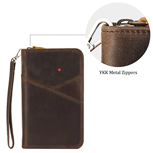 Polare Full Grain Leather Passport Holder With YKK Zipper RFID Blocking Travel Document Organizer Ticket Holder Cover Case Holds 2 Passports (Dark Brown) - color: Dark Brown