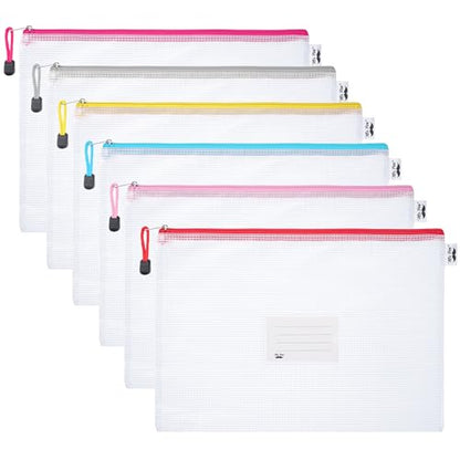 Mr. Pen- Plastic Mesh Zipper Pouch with Label Pocket, A4, 6 Pack | Large Mesh Zipper Pouch Large, Board Game Storage
