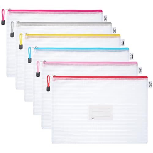 Mr. Pen- Plastic Mesh Zipper Pouch with Label Pocket, A4, 6 Pack | Large Mesh Zipper Pouch Large, Board Game Storage