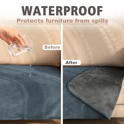 Ameritex Pet Bed Blanket Reversible 100% Waterproof Velvet Super Soft for Sofa and Bed - color: Blue+darkgrey, size: 40x60 Inches