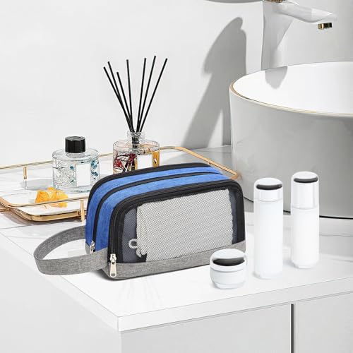 Yeiotsy Men's Travel Toiletry Bag – Small Dopp Kit with Mesh Pockets & 3 Compartments, Durable Shaving Organizer for Gym, Camping & Weekend Trips - color: Blue