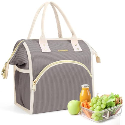 LOKASS Lunch Bag Women Insulated Lunch Box Wide-Open Lunch Tote Bag Large Cooler Bag for Work Picnic Hiking Beach（Dark Gray） - color: Charcoal Gray