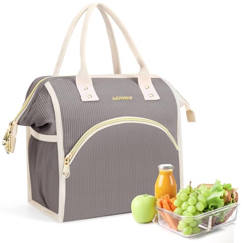 LOKASS Lunch Bag Women Insulated Lunch Box Wide-Open Lunch Tote Bag Large Cooler Bag for Work Picnic Hiking Beach（Dark Gray） - color: Charcoal Gray