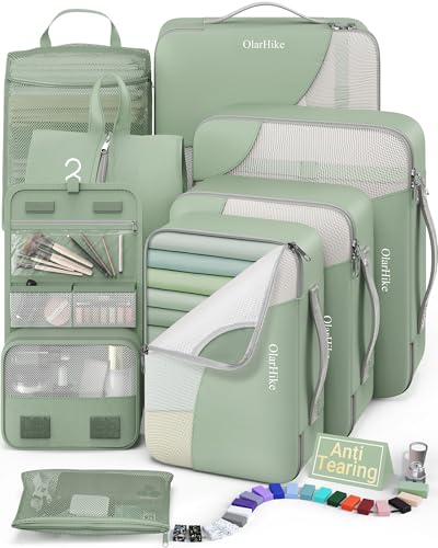 8 Set Packing Cubes for Travel, Gifts for Women Mom,Anti-Tearing Suitcase Organizer,OlarHike Vacation Essentials & Accessories for Cruise Ship - color: 08 Matcha Green